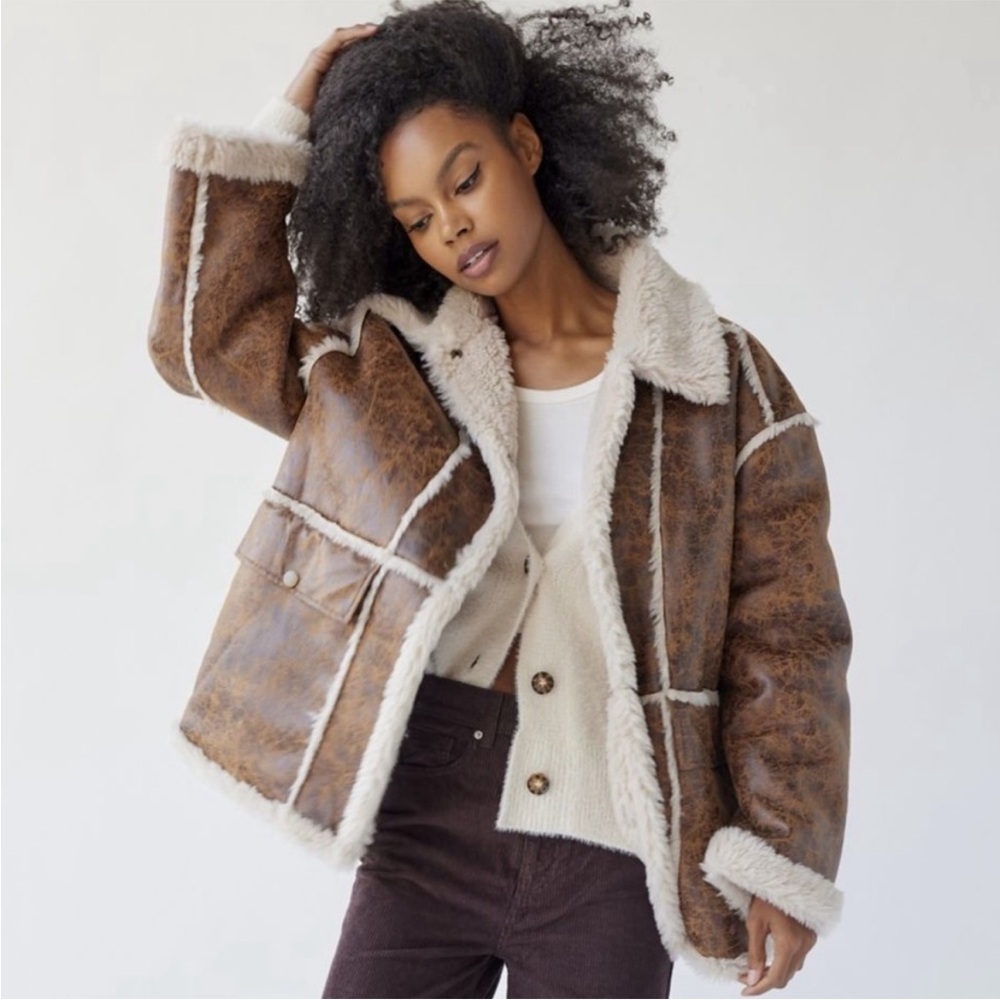 Urban Outfitters Brown and Cream Teddy Jacket NEW